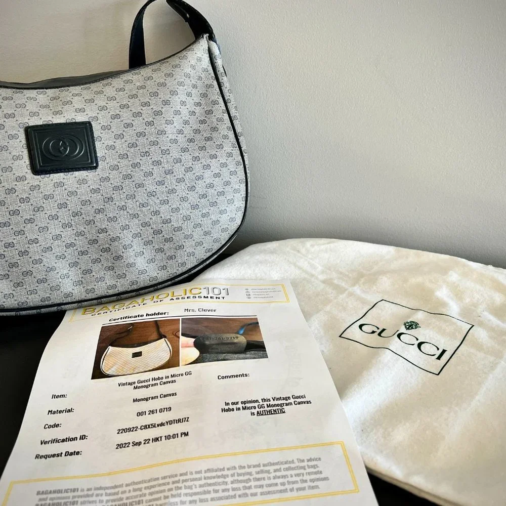 Gucci GG Vintage Hobo in Micro Monogram Canvas Navy/Gray - Picture 12 of 13